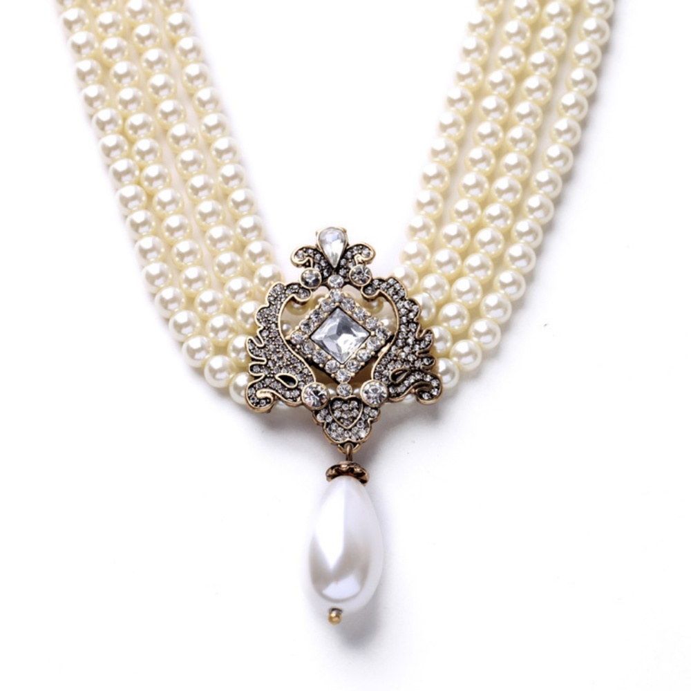 GN1 | Multi Layer Pearl Choker Statement Necklace